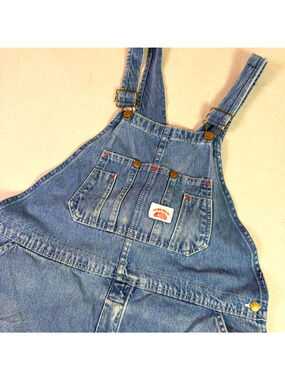 Vintage Round House Denim Bib Overalls Men's 44x30 Blue Carpenter Workwear USA